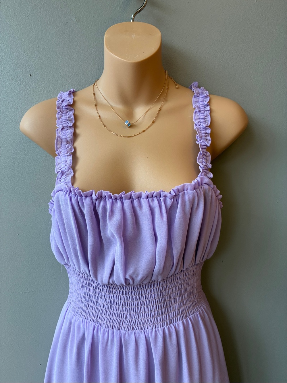 Lovers + Friends Arden Lavender Ruffled Strap Midi Dress, Small - Picture 3 of 6